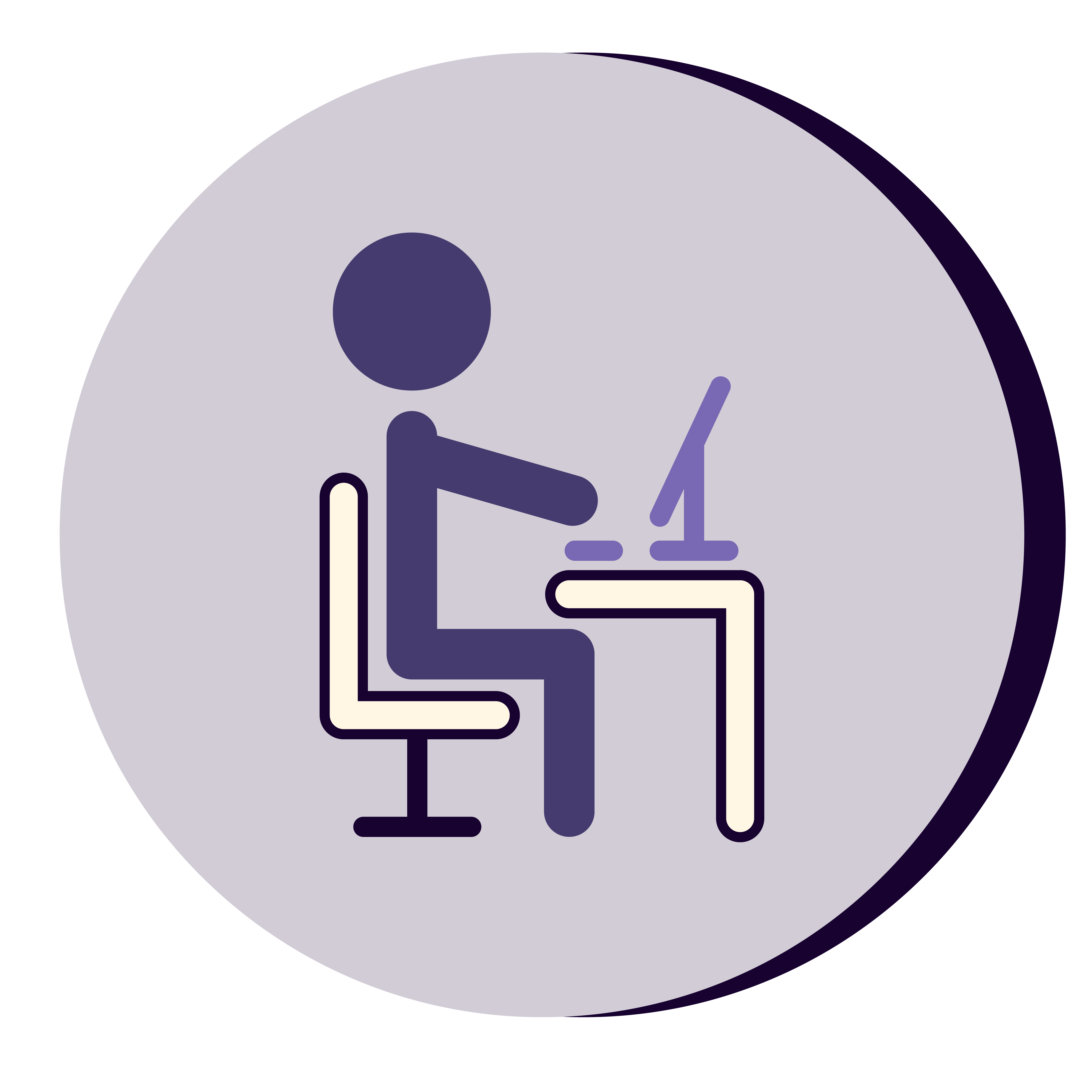 stylized icon of an employee sitting at a desk